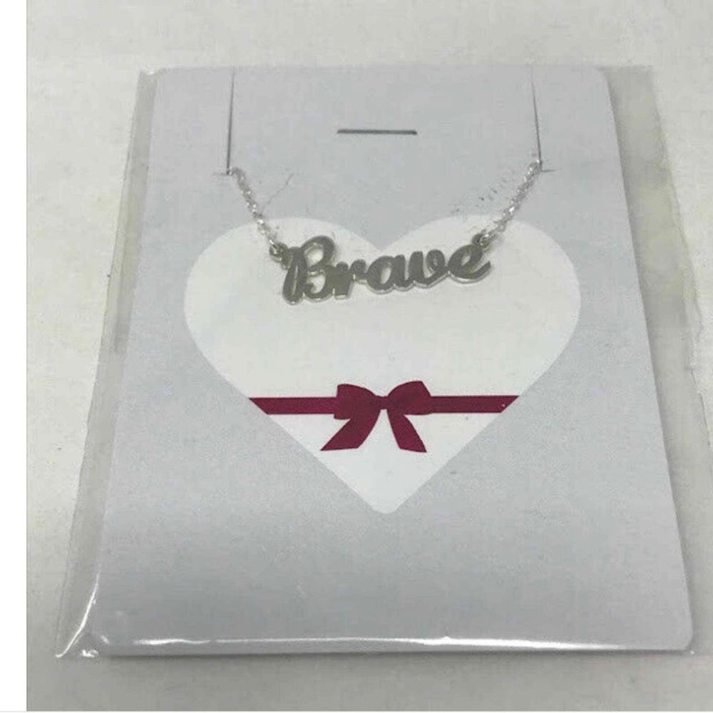 MELANIE MARIE Silver Script Pendant Necklace in Sterling Silver BRAVE NWT